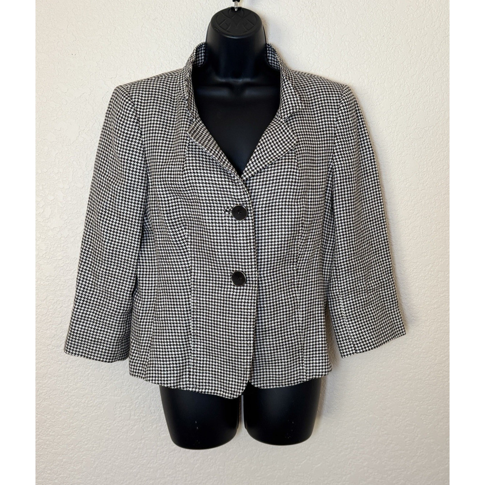 Max Mara Houndstooth Blazer Women 10 Brown Linen Made Italy Quiet Luxury Cropped